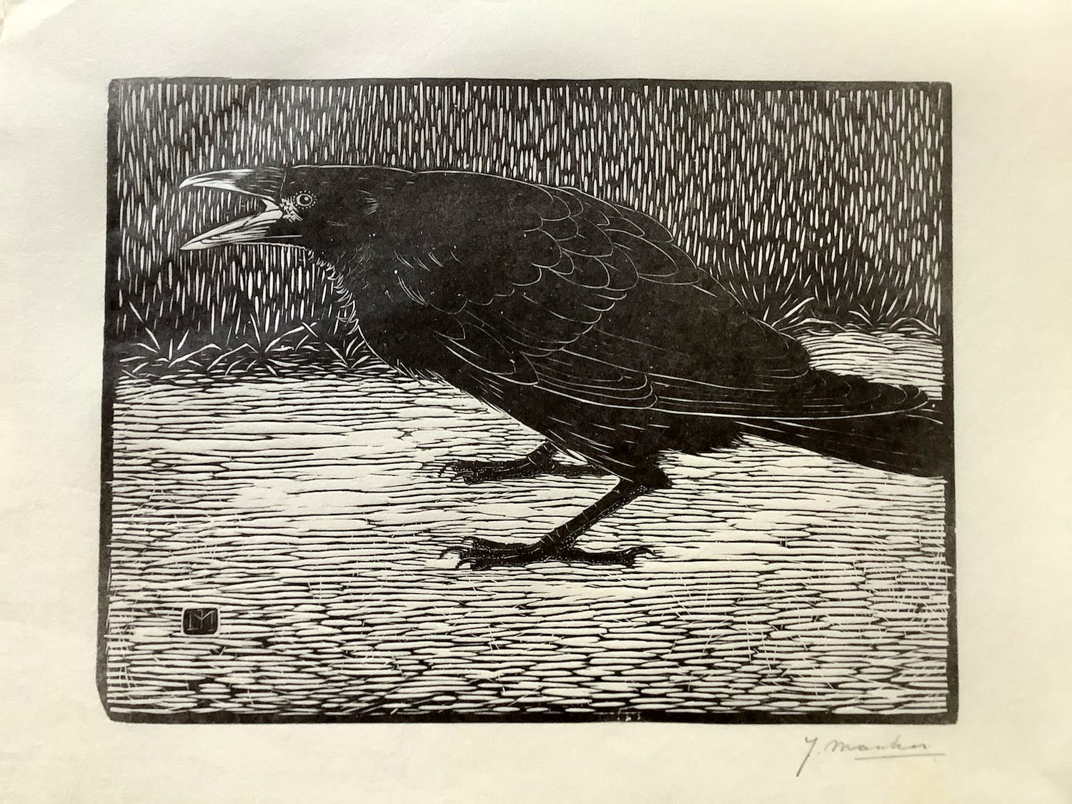 Jan Mankes - Originele Houtsnede - Schreeuwende Kraai 1918 verkocht voor € 375!