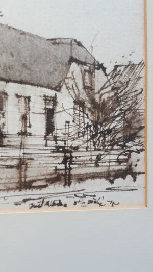 Otto Dicke - pen gewassen inkt boerderij, 1975 gesigneerd kopen? Bied vanaf 100!