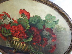 AcheterJeanette Slager - Olieverf op board, Geraniums in koperen pot – gesigneerd en ingelijst? Enchérissez de 225!