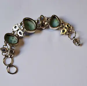 Nieuwe mooie grote zware zilveren armband gezet met Larimar kopen? Bied vanaf 175!