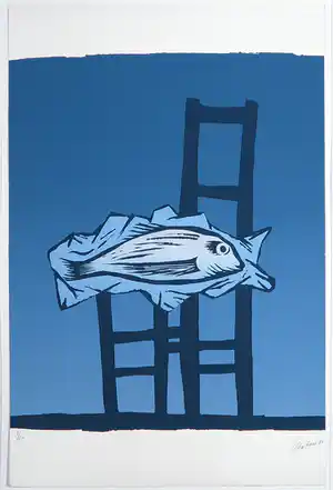 Wally Elenbaas - Zeefdruk, De vis verkocht voor € 80!