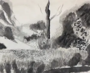 Gerard Schaperkotter - Indische inkt op papier, Tuin I en Tuin II- Ingelijst kopen? Bied vanaf 70!