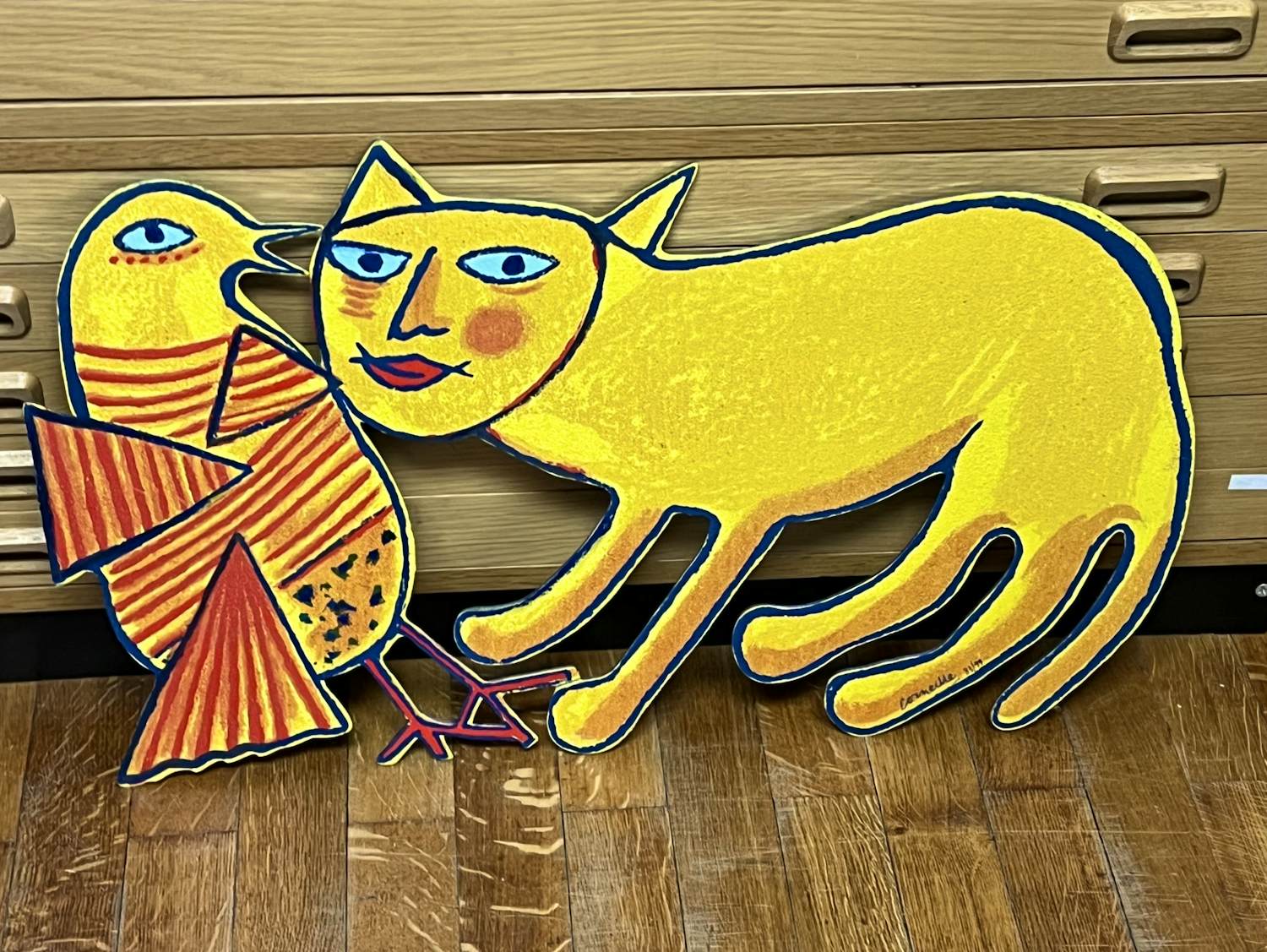 Corneille - metalen sculptuur: kat en vogel kopen? Bied vanaf 650!