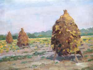 Niet of onleesbaar gesigneerd - Erwtenruiters op het land - Olieverf op doek verkocht voor € 1!