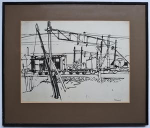 Frans Hollaardt - Rangeerterrein in Delft, tekening/aquarel (netjes ingelijst) kopen? Bied vanaf 1!