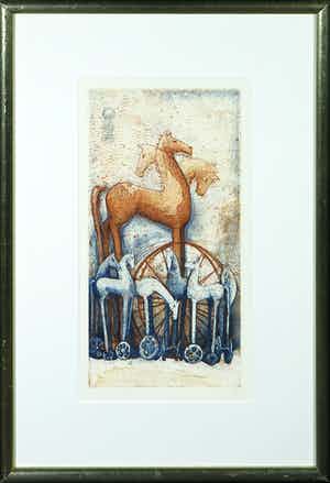 Marjoke Schulten - Kleurenets, Zonder titel - Ingelijst verkocht voor € 35!