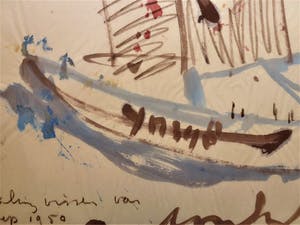 Anton Heyboer - Met zijn boot de Y.M.348 in de haven van Ymuiden . kopen? Bied vanaf 200!
