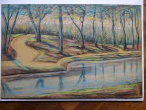 Romke faber - Bosgezicht bij vijver - Pastel verkocht voor € 70!