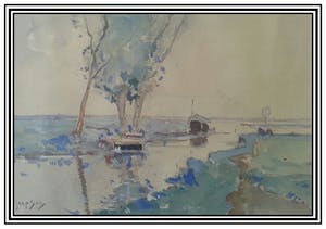Jaap Sax - Landschap Kortenhoef..........Mooi Aquarel in prach kopen? Bied vanaf 120!