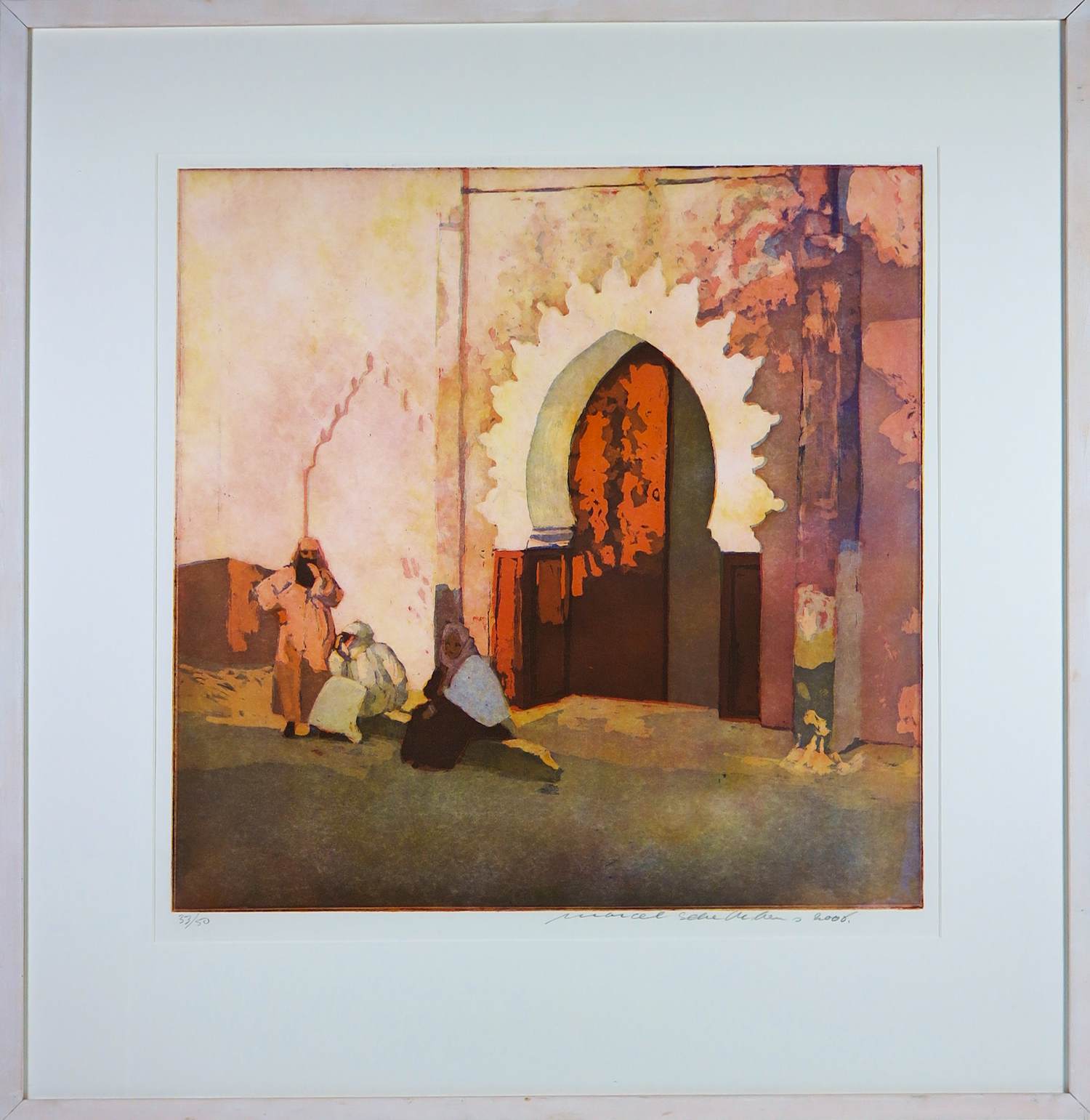 Marcel Schellekens - Litho op papier, Voor de Moskee- Ingelijst kopen? Bied vanaf 150!