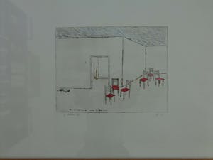 Pieter Holstein - STOELEN / ZW-W ETS + AQUAREL / 52x68cm / KADER / SIG kopen? Bied vanaf 145!