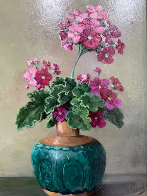 Jozef Gindra - Bloemstilleven met geraniums kopen? Bied vanaf 275!