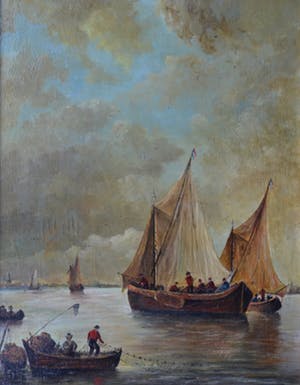 Niet of onleesbaar gesigneerd - Bootjes voor de kust - Olieverf op doek - Gesigneerd kopen? Bied vanaf 10!