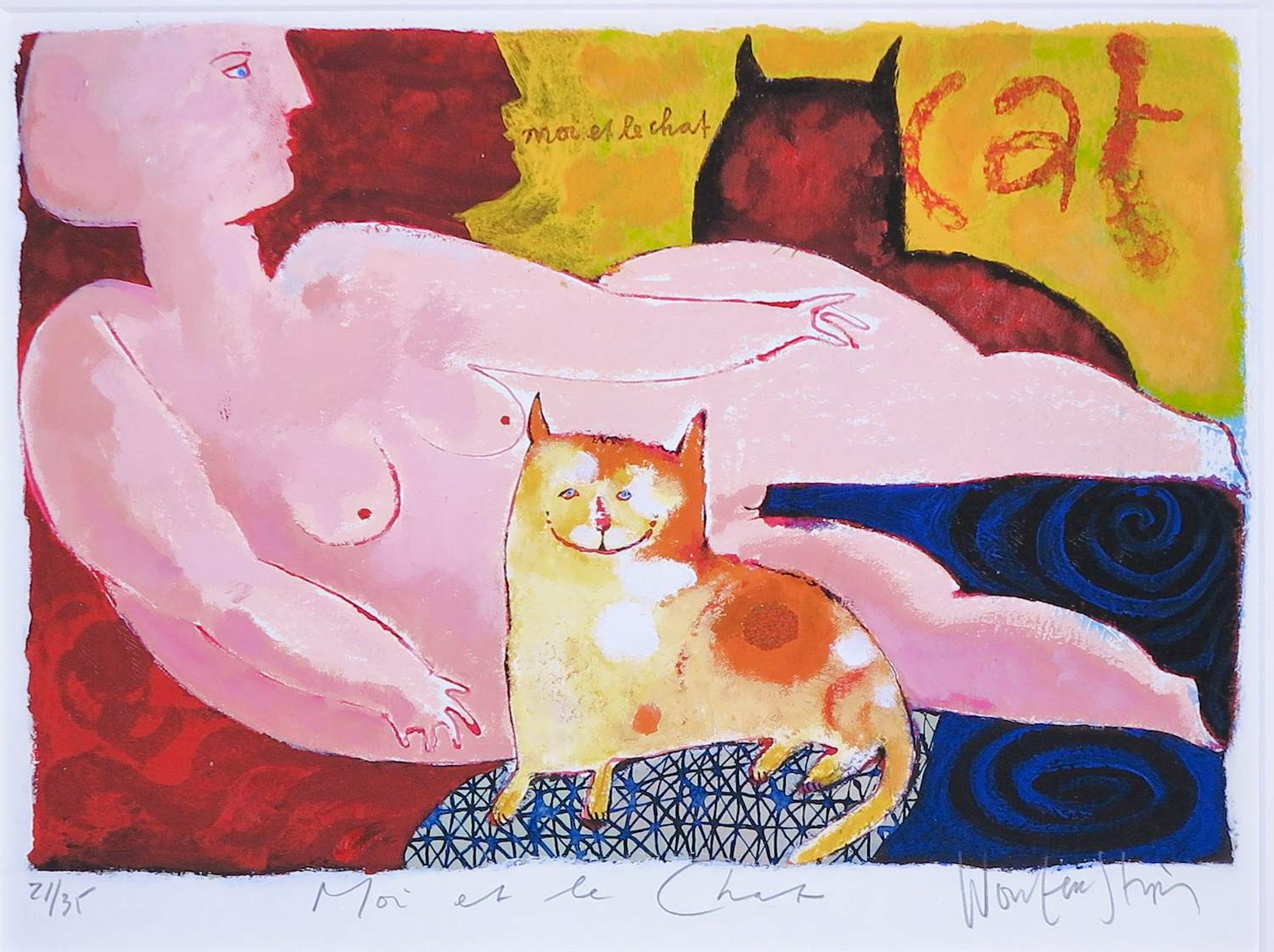 Wouter Stips - Zeefdruk, Le chat et moi verkocht voor € 70!