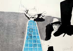 Kees van Bohemen - Trapezewerkers, gemengde techniek op papier verkocht voor € 350!