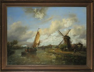 Niet of onleesbaar gesigneerd - Olieverf op marouflé, Rivierlandschap - Ingelijst kopen? Bied vanaf 10!