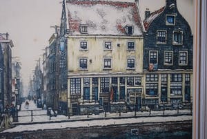 Cornelis Brandenburg - Zwanenburgwal - winter in Amsterdam - kleurets kopen? Bied vanaf 80!