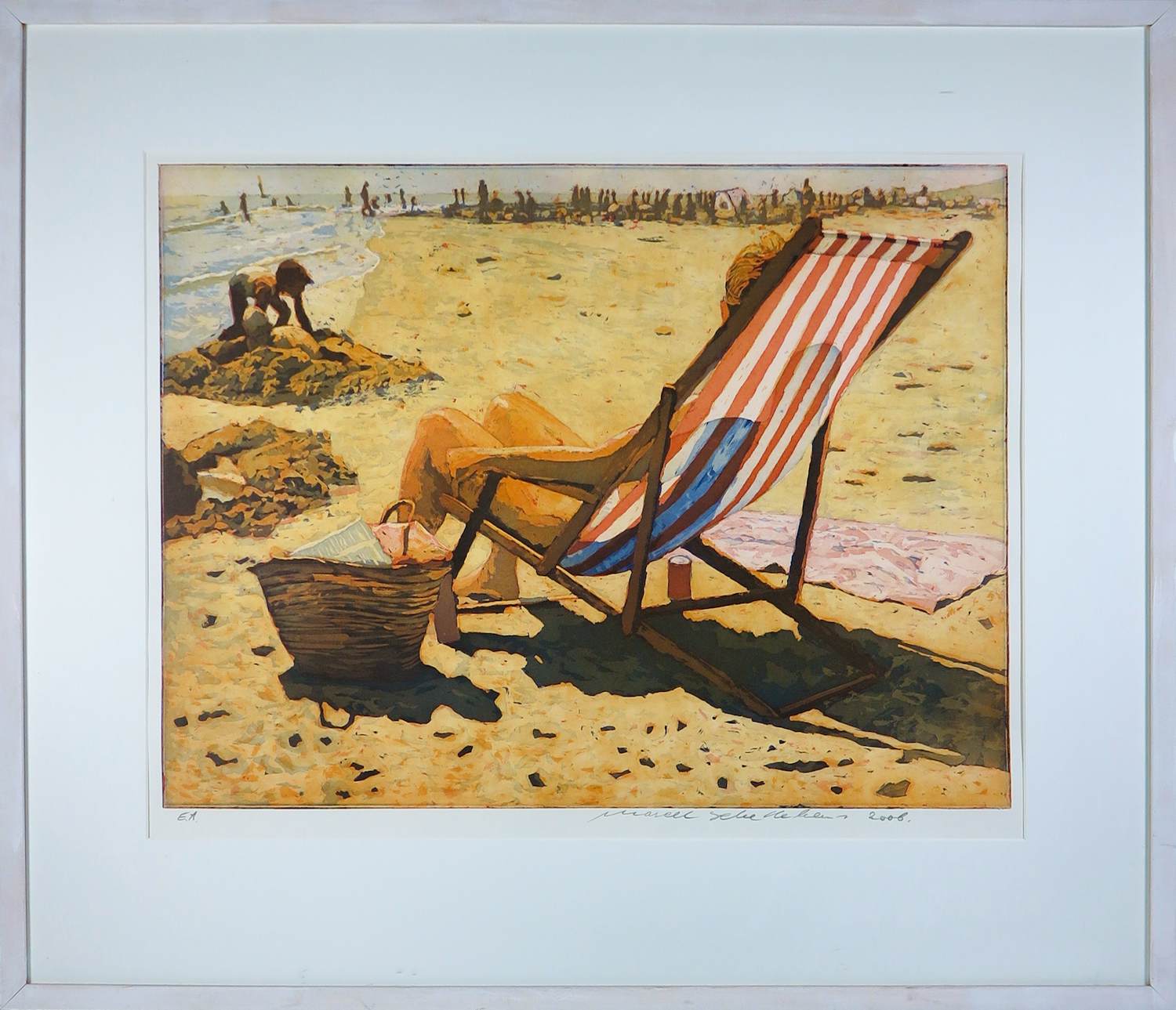 Marcel Schellekens - Aquatint, Strandstoel- Ingelijst kopen? Bied vanaf 150!