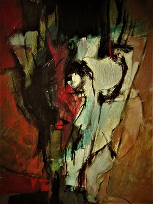 Niet of onleesbaar gesigneerd - Intrigerend abstract OLIEVERF "meneer Tienoppen" gesigneerd EUG.. kopen? Bied vanaf 1!