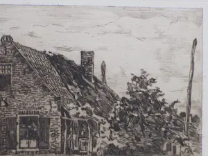 Willem de Zwart - Huis met telegraafpaal - Ets kopen? Bied vanaf 50!