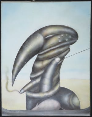 Frits van Geer - Olieverf op doek (verlijmd op paneel), Vogel met sigaar en rat kopen? Bied vanaf 1!