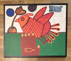 Corneille - Zeefdruk op doek gesigneerd Oiseau Libre Cobra - Ingelijst kopen? Bied vanaf 900!