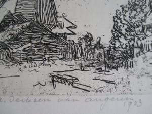 Antoon Derkzen van Angeren - Ets Molen in landschap kopen? Bied vanaf 40!