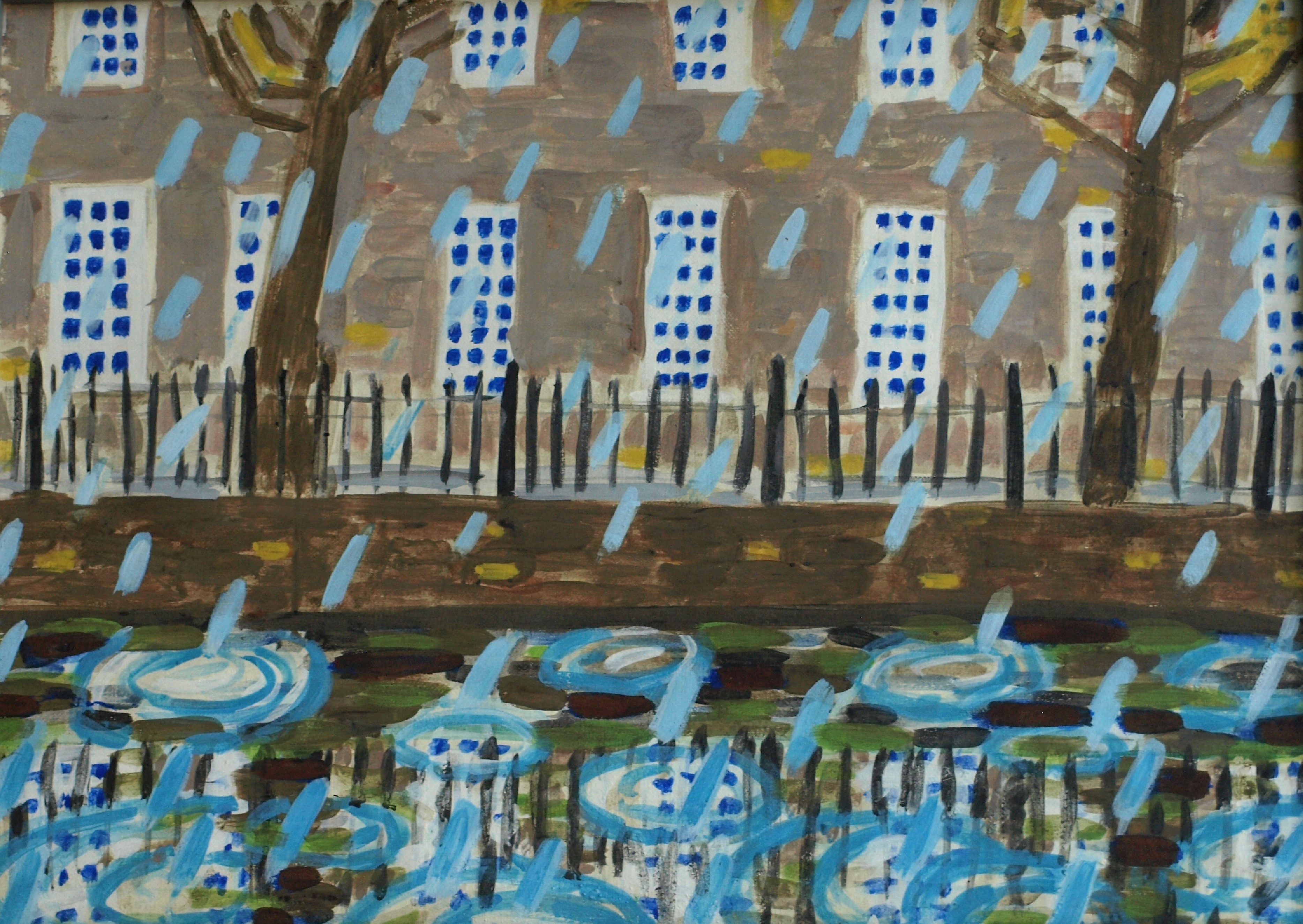 Wendelien Schonfeld - Tempera , Regen V – gesigneerd & ingelijst – ca 1985 verkocht voor € 50!