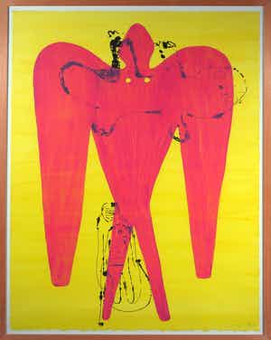 Dodog Soeseno - Gemengde druktechniek met acrylverf en gouache, Zonder titel - Ingelijst (Groot) verkocht voor € 1!