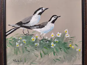 Buy Henk Poeder - Schilderij met een Twee Witte kwikstaartjes? Bid from 65!