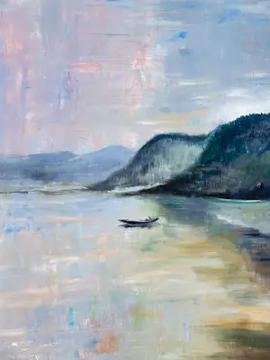 Buy Marie Louise Ogier - Landschaft mit See und Boot - ca. 1960 - XXL? Bid from 500!