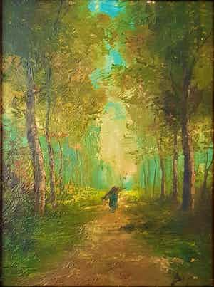 Niet of onleesbaar gesigneerd - landschap met figuur verkocht voor € 1!