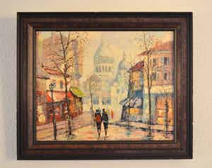 Niet of onleesbaar gesigneerd - Stadsgezicht Parijs - Olieverf op doek verkocht voor € 10!