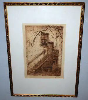 Anton Pieck - De Trap (Montfoort) 1916 - 1 van de eerste afdrukken, ets in bruin kopen? Bied vanaf 350!