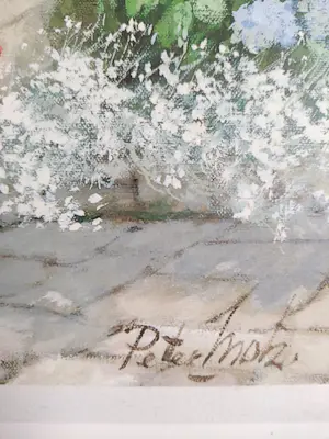 Peter Motz - dubbel zicht op binnenplaats met bloemen kopen? Bied vanaf 100!