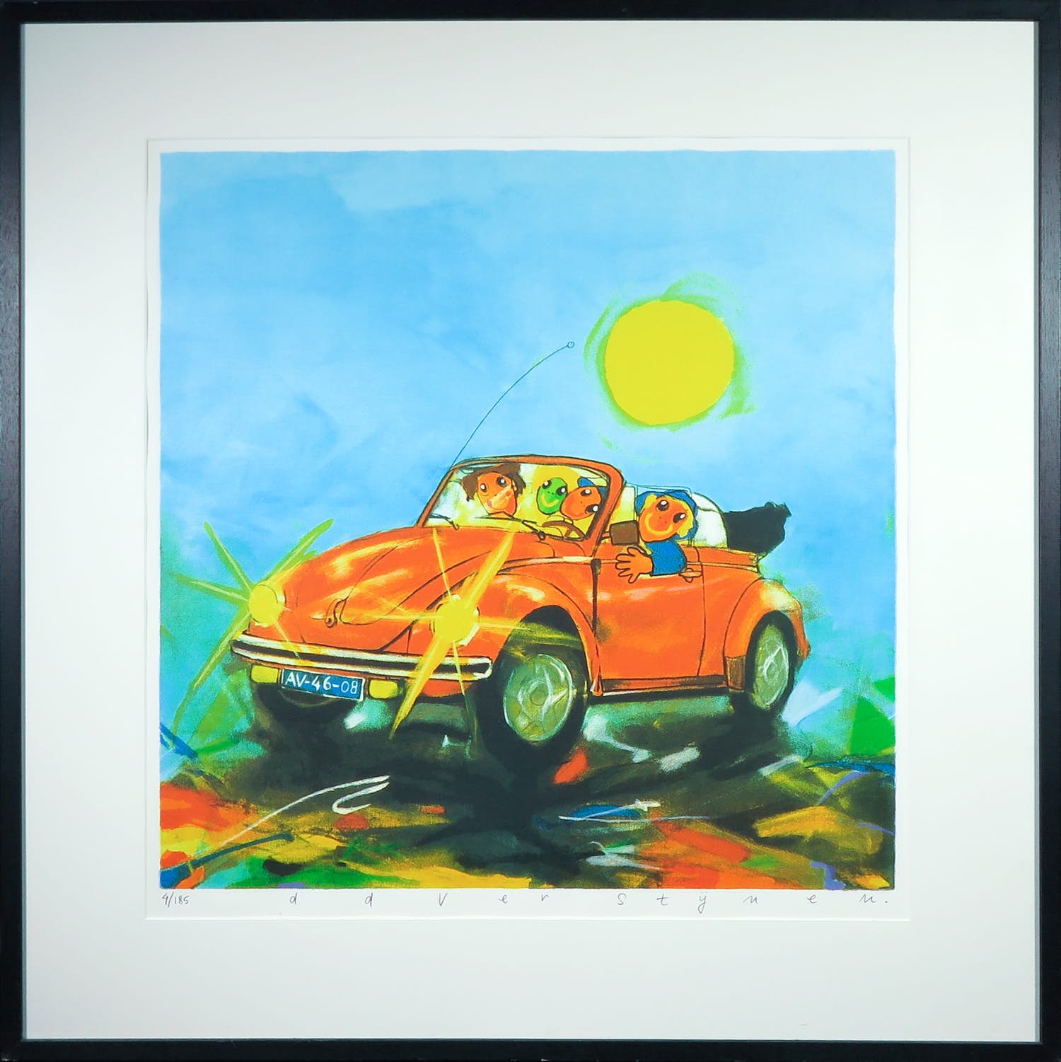 Ad Verstijnen - Zeefdruk, Volkswagen Kever - Ingelijst verkocht voor € 1!