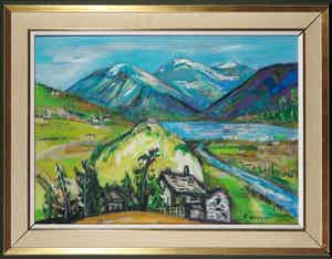 Frans Wiegers - Olieverf op doek, Berglandschap - Ingelijst verkocht voor € 1!