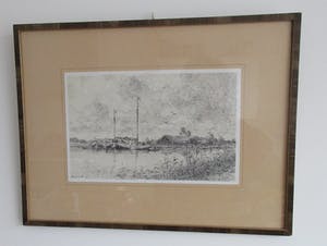 Niet of onleesbaar gesigneerd - Penetekening Rivierlandschap gesigneerd Rijkers kopen? Bied vanaf 1!