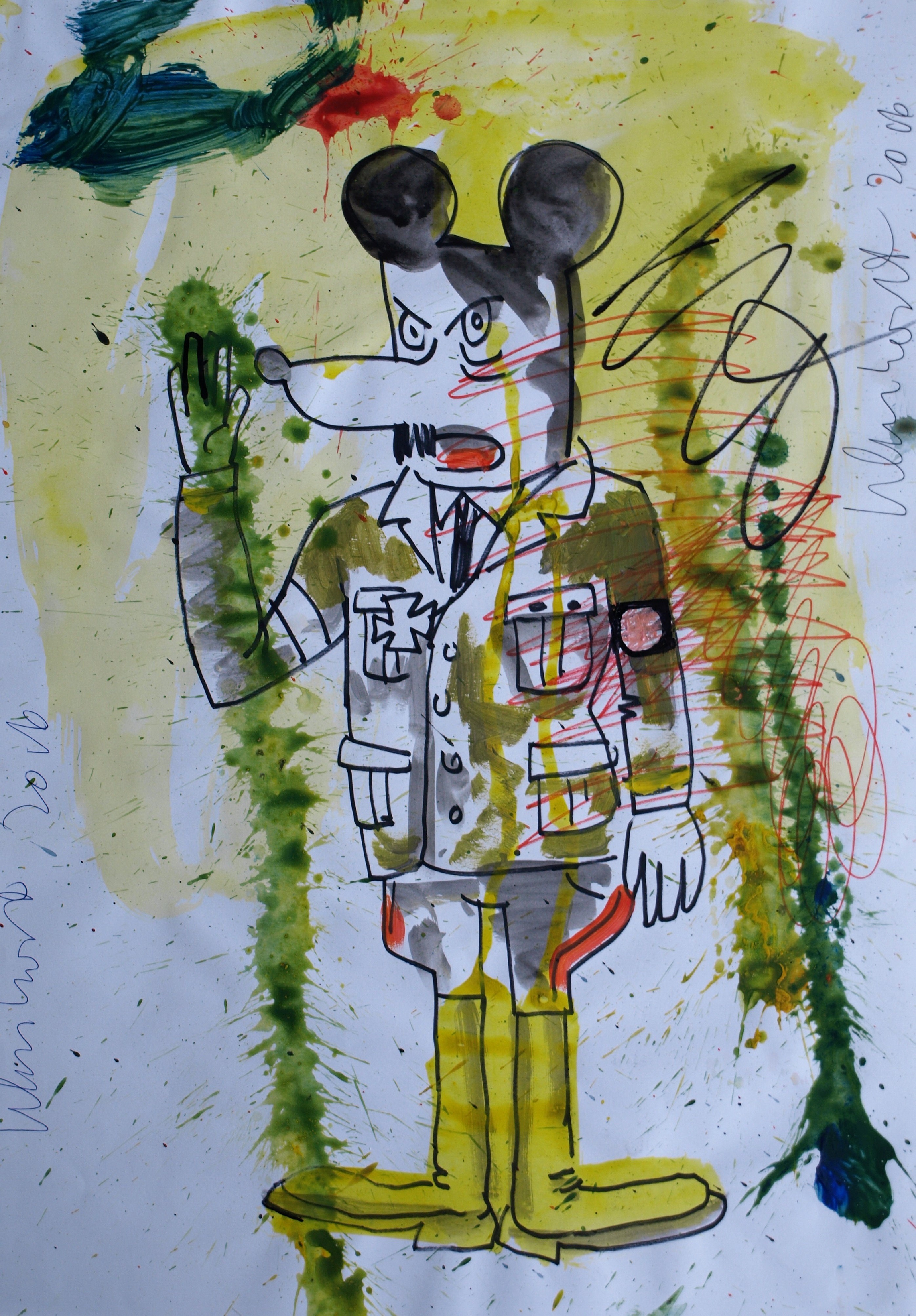 Peter Klashorst - Aquarel , Mickey Mouse als Adolf – 2016 kopen? Bied vanaf 30!