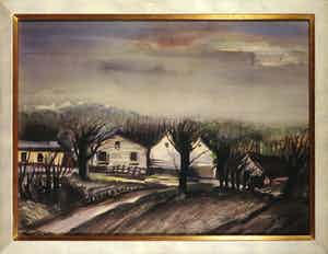 Jacques Mels - Aquarel, Dorpsgezicht - Ingelijst verkocht voor € 70!