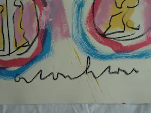 Anton Heyboer - Acryl en pastel , Symbolen – 79 x 53½ cm. kopen? Bied vanaf 125!