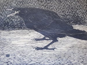 Jan Mankes - hout/linosnede, schreeuwde kraai, handgesigneerd kopen? Bied vanaf 450!