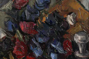 Guus Sundermeijer-Rincker - kleurrijk stilleven met karaffen en bloemen kopen? Bied vanaf 195!