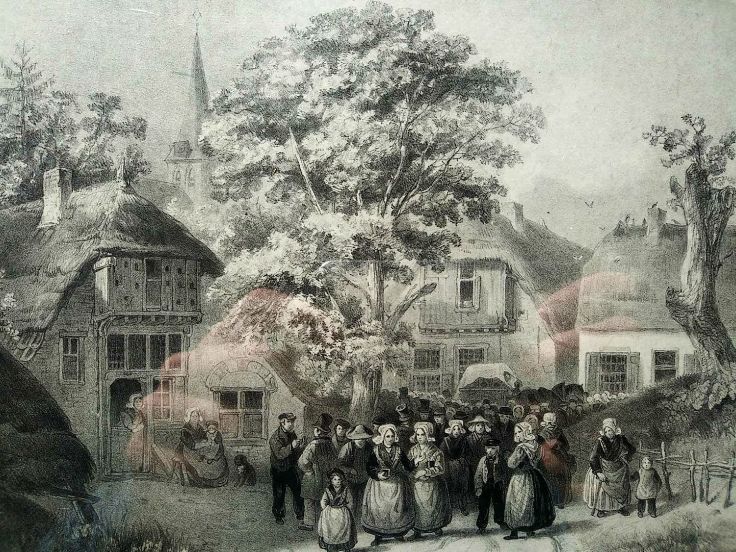 Charles Rochussen - Steendruk van een platteland uitzicht met vele figuren kopen? Bied vanaf 10!