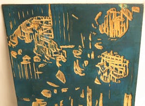 Fon Klement - De 2 dubbelzijdige houten drukblokken van de houtsnede ‘Pioenrozen en appels’ kopen? Bied vanaf 60!