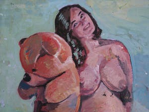 Peter Klashorst - Groot werk op doek , “Vrouw met Teddybeer” – 2018 – 120 x 93 cm kopen? Bied vanaf 350!