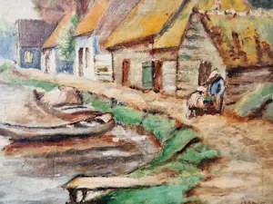 Niet of onleesbaar gesigneerd - omstreeks 1920 - olieverf "oud Voorschoten" in antieke handgesneden lijst kopen? Bied vanaf 1!