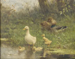 Constant Artz - Olieverf op doek, Landschap met eenden - Ingelijst kopen? Bied vanaf 550!