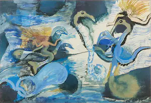 Niet of onleesbaar gesigneerd - Gemengde techniek op papier, zonder titel - Ingelijst kopen? Bied vanaf 1!