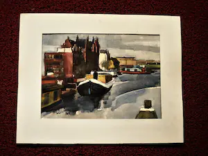 Niet of onleesbaar gesigneerd - Gesigneerd expressionistisch jaren 60 Aquarel "Amsterdam PH Kade" kopen? Bied vanaf 1!